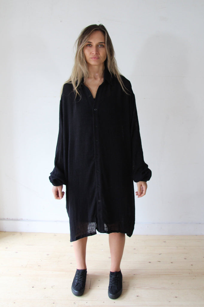 WDTS Shirt Dress in Cotton/Linen  - Black