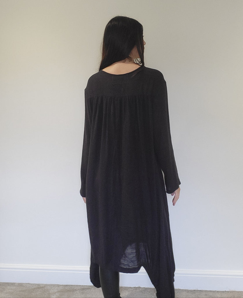 WDTS Aisha Long Dress in Linen - Black