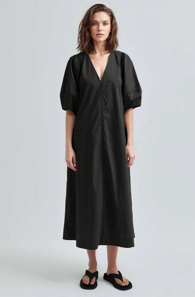 Second Female Larkini New Maxi Dress Black with White Stitching
