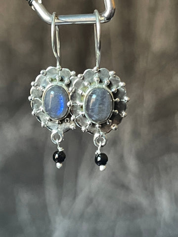 Kyra Earrings- Silver, Labradorite & Black Onyx