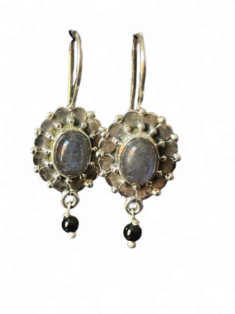 Kyra Earrings- Silver, Labradorite & Black Onyx