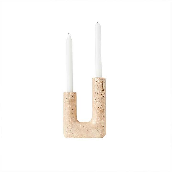 MUUBS Candle holder Minerva - Creme Travertine - W14,5xH20 cm
