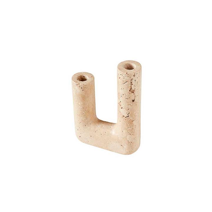 MUUBS Candle holder Minerva - Creme Travertine - W14,5xH20 cm