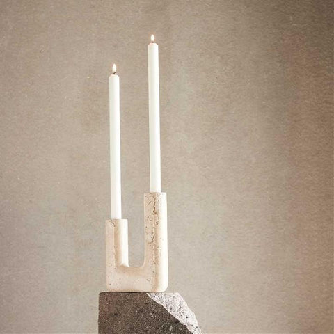 MUUBS Candle holder Minerva - Creme Travertine - W14,5xH20 cm