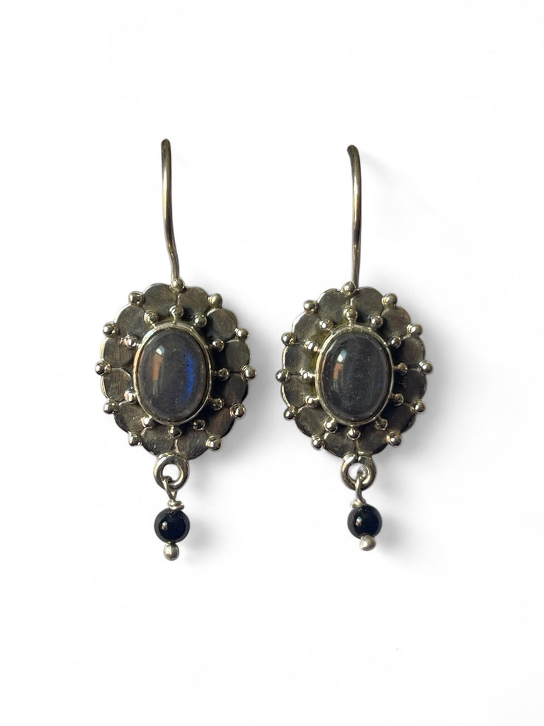 Kyra Earrings- Silver, Labradorite & Black Onyx