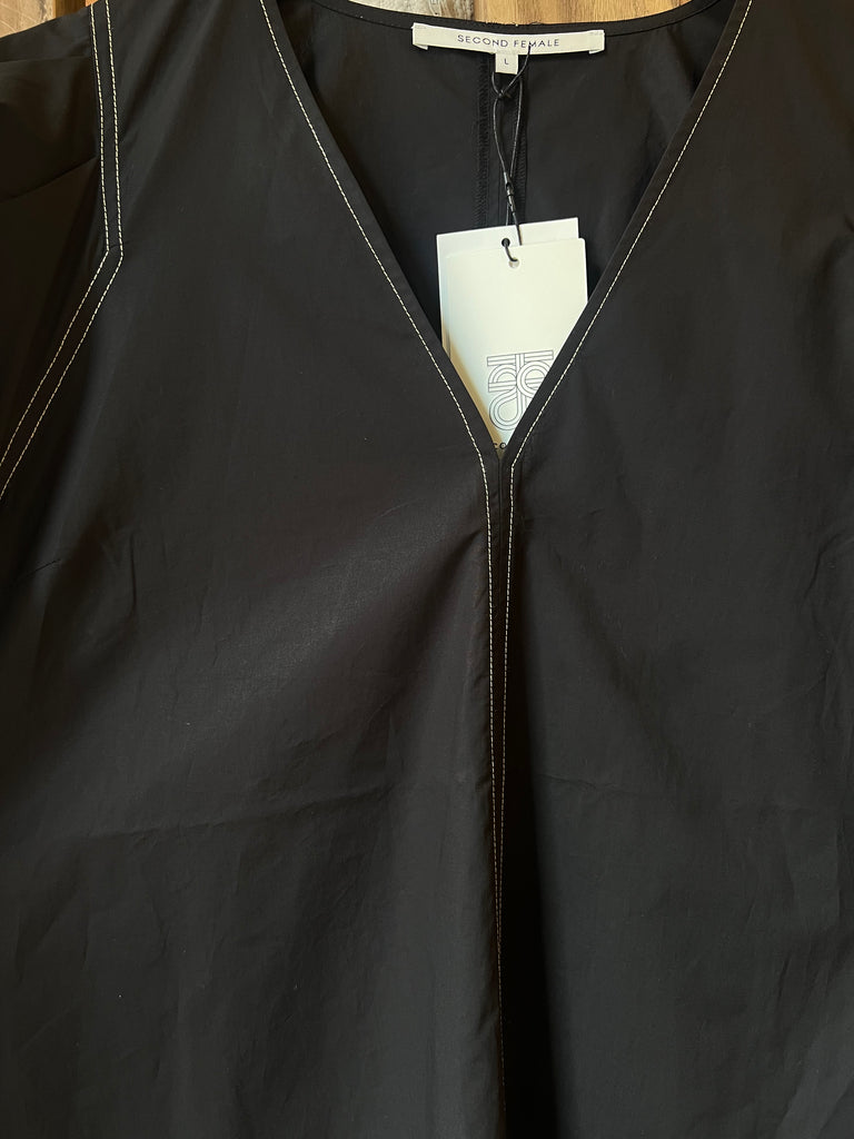 Second Female Larkini New Maxi Dress Black with White Stitching