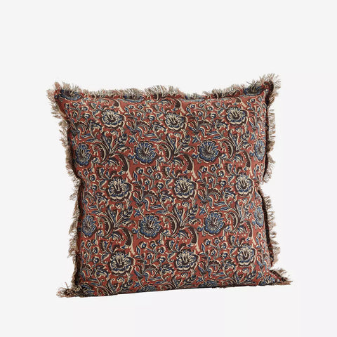 Madam Stoltz Printed cushion cover w/fringes