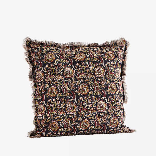 Madam Stoltz Printed cushion cover w/fringes