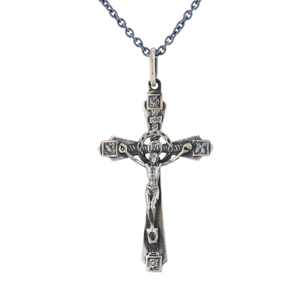 WDTS Oxidised 925 Silver ornate crucifix necklace oxidised