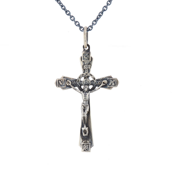WDTS Oxidised 925 Silver ornate crucifix necklace oxidised