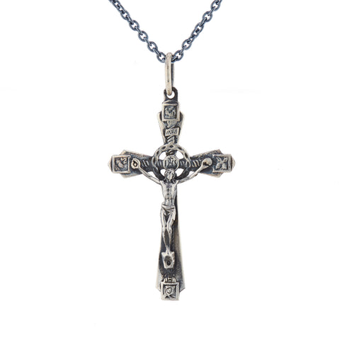 WDTS Oxidised 925 Silver ornate crucifix necklace oxidised