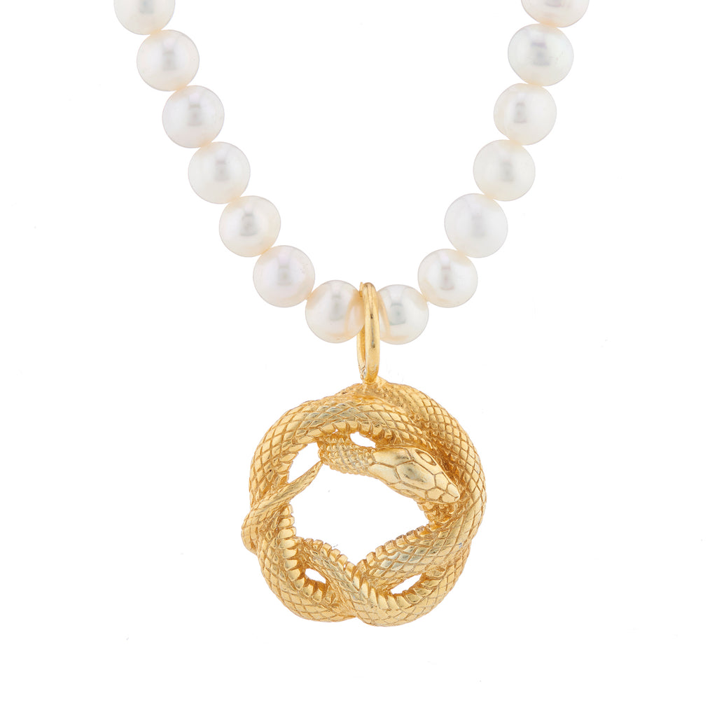 Pearl Necklace W/Snake - Gold Plated