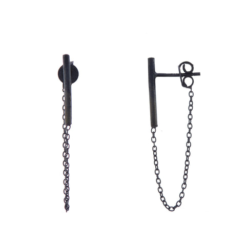 925 Silver Bar Chain Earrings oxidised