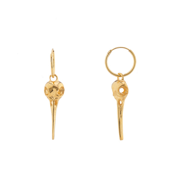 WDTS - Bird Skull Small Hoop Earrings - Gold