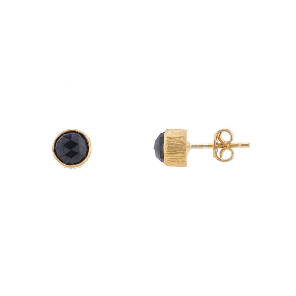 925 Silver Black Onyx Brushed Studs - Gold