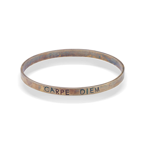 WDTS Silver - Hand Hammered Bangle - CARPE DIEM - Mixed Finish