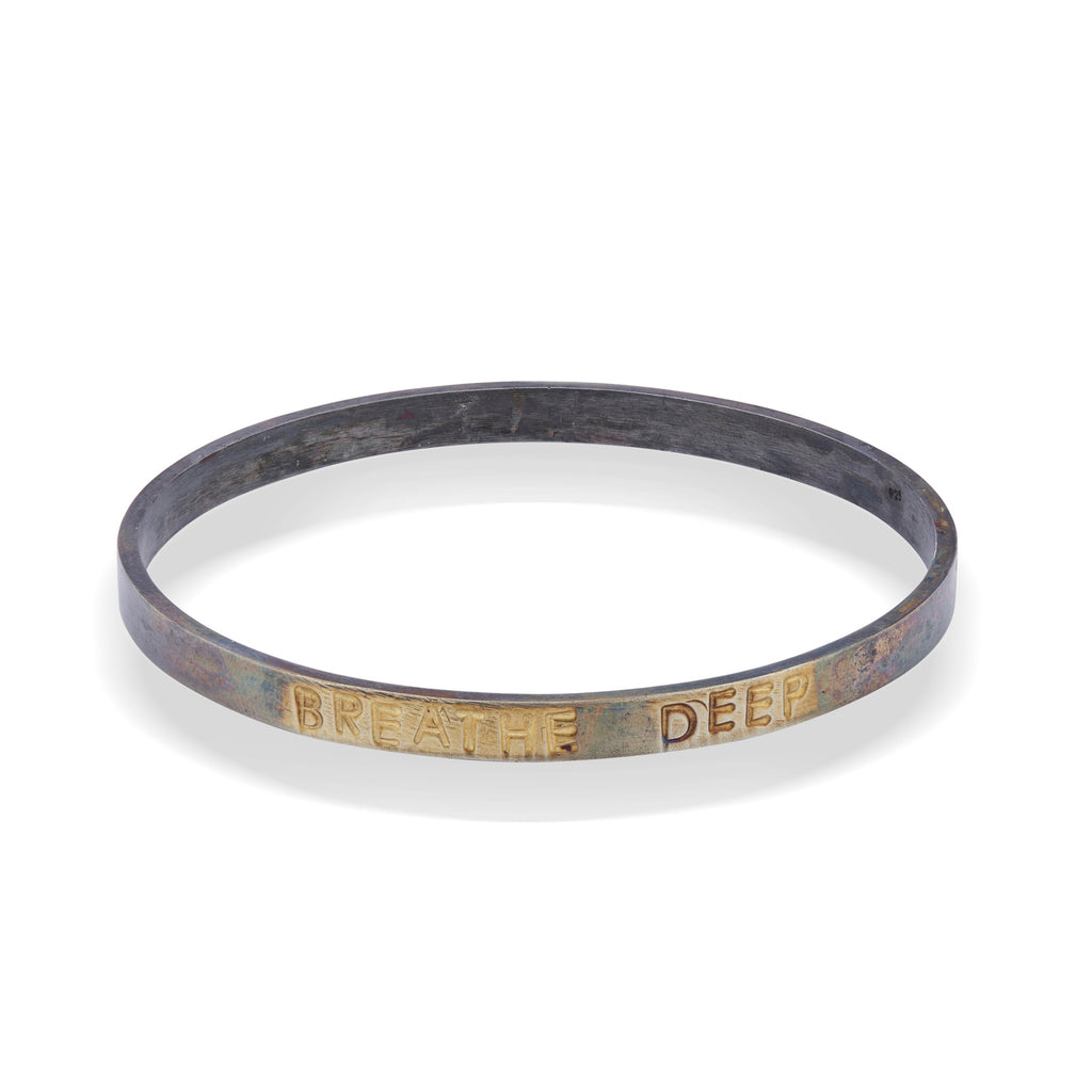 WDTS Oxidised silver with gold plating bangle - BREATHE DEEP