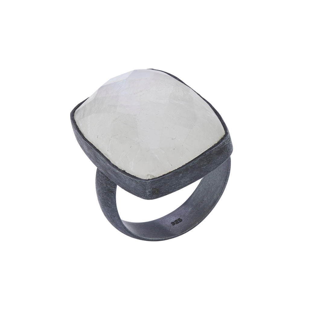 WDTS 925 Silver - oxidised ring - Rainbow Moonstone