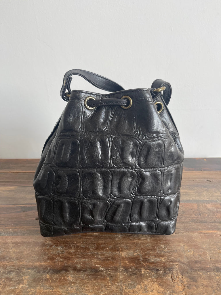 Mini Bucket Bag- Black Croc