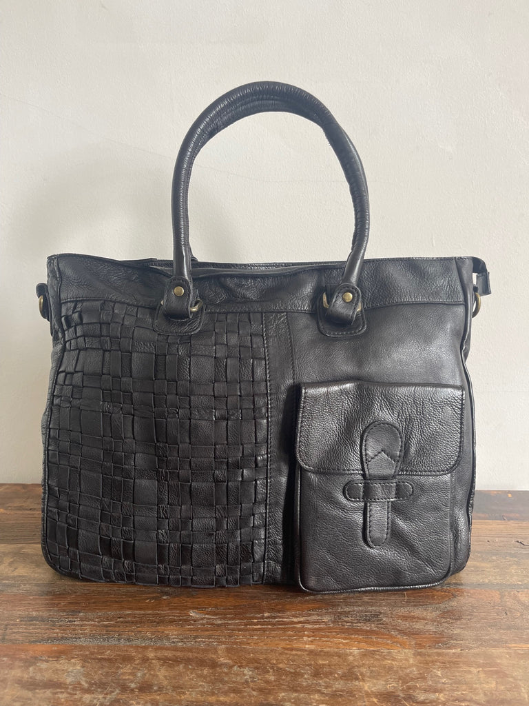 Sienna Bohemian Leather Bag -  Black