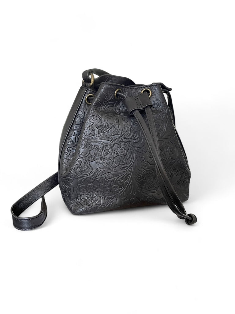 Mini Bucket Bag- Black Floral