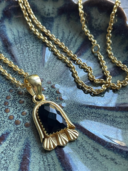 Kara gold plated necklace with black onyx stone