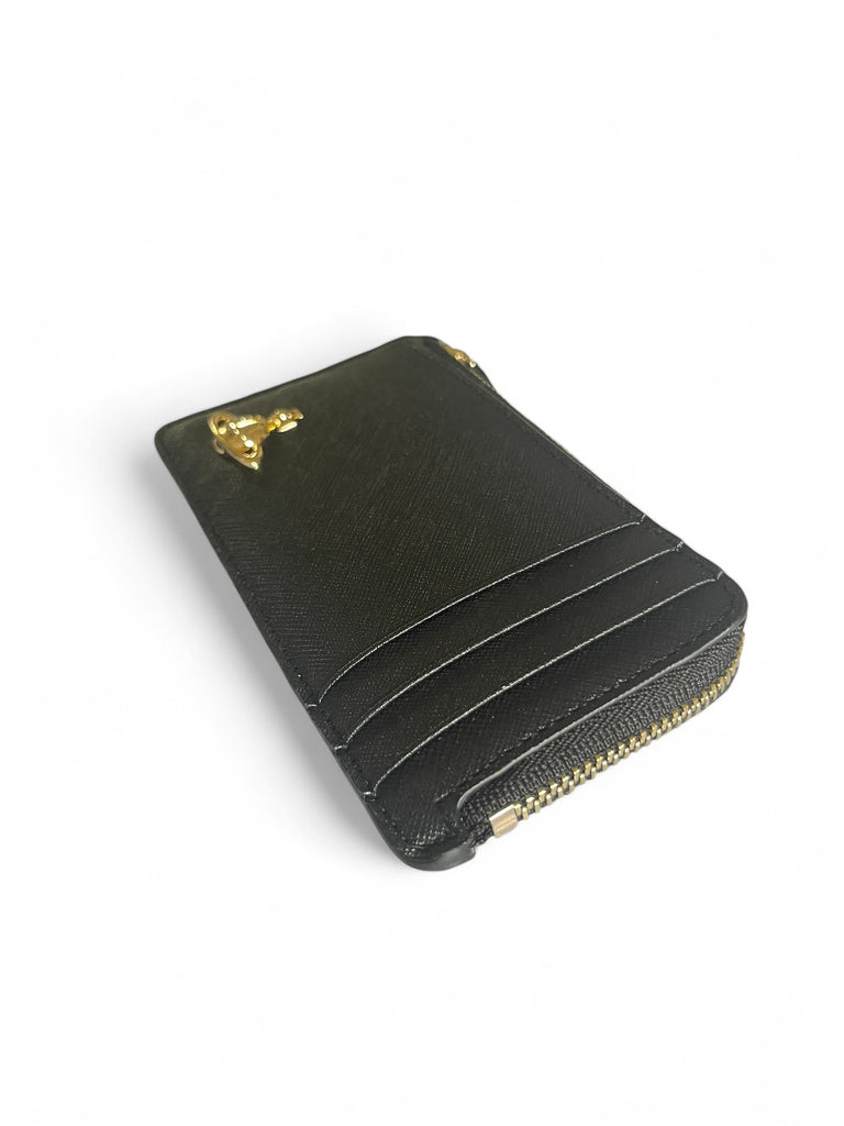 Vivienne Westwood Zip Card Holder - Black 3D Orb Saffiano Plain