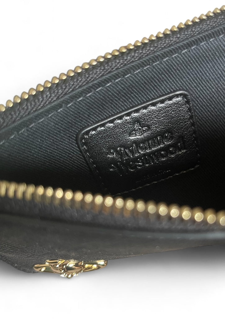 Vivienne Westwood Zip Card Holder - Black 3D Orb Saffiano Plain