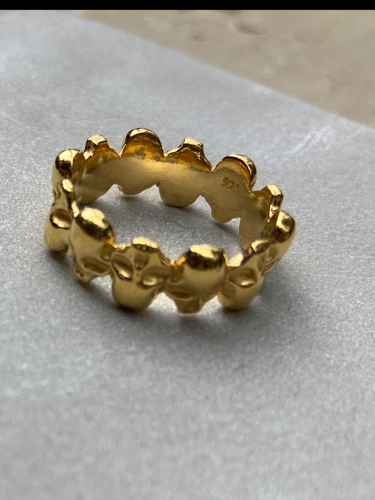 925 Silver Multi Skull Ring Gold Plated