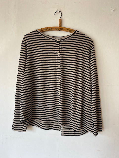 MAMA B SS25 Crema LR Cardigan Nero Stripe