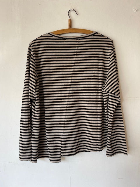MAMA B SS25 Crema LR Cardigan Nero Stripe