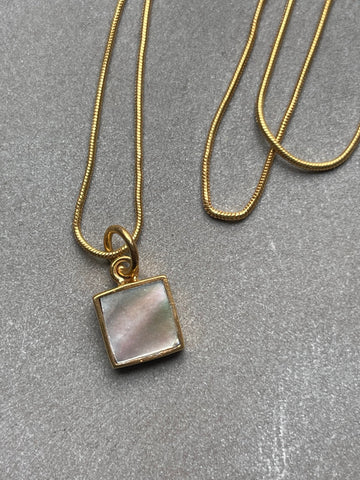 Semi-precious Stone Necklace - gold plated snake chain with moonstone pendant