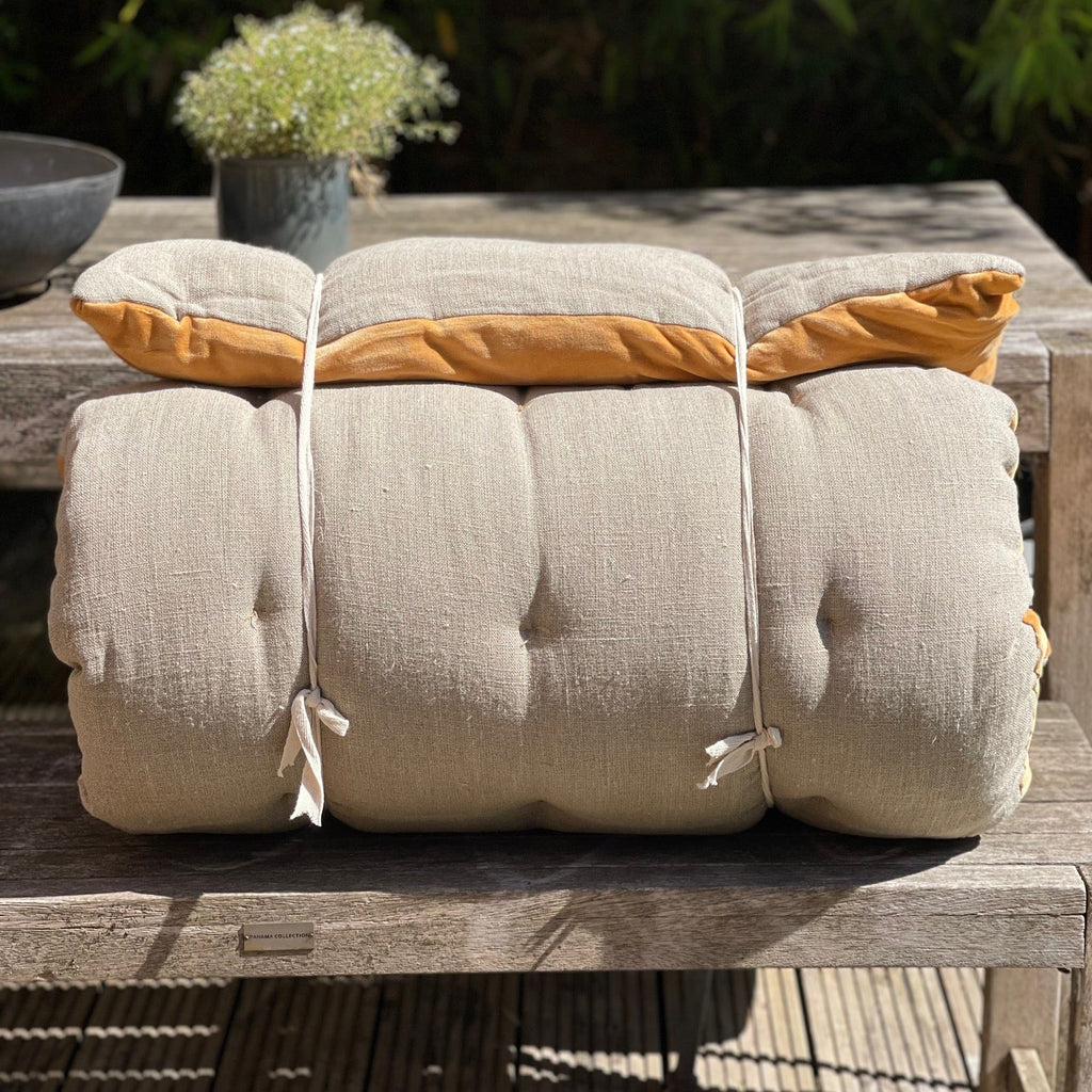 Lyla Linen / Velvet floor mattress 70 x 175cm Mustard / Natural