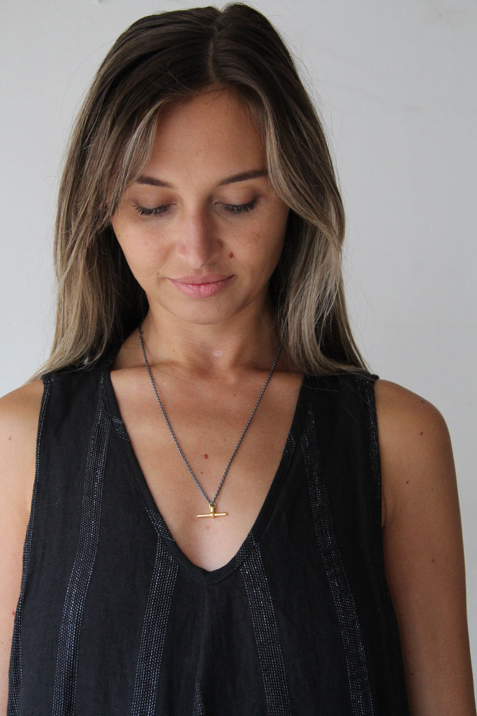 T-bar chain necklace oxid/gold
