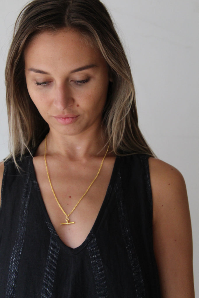T-bar chain necklace - gold pendant - silver chain