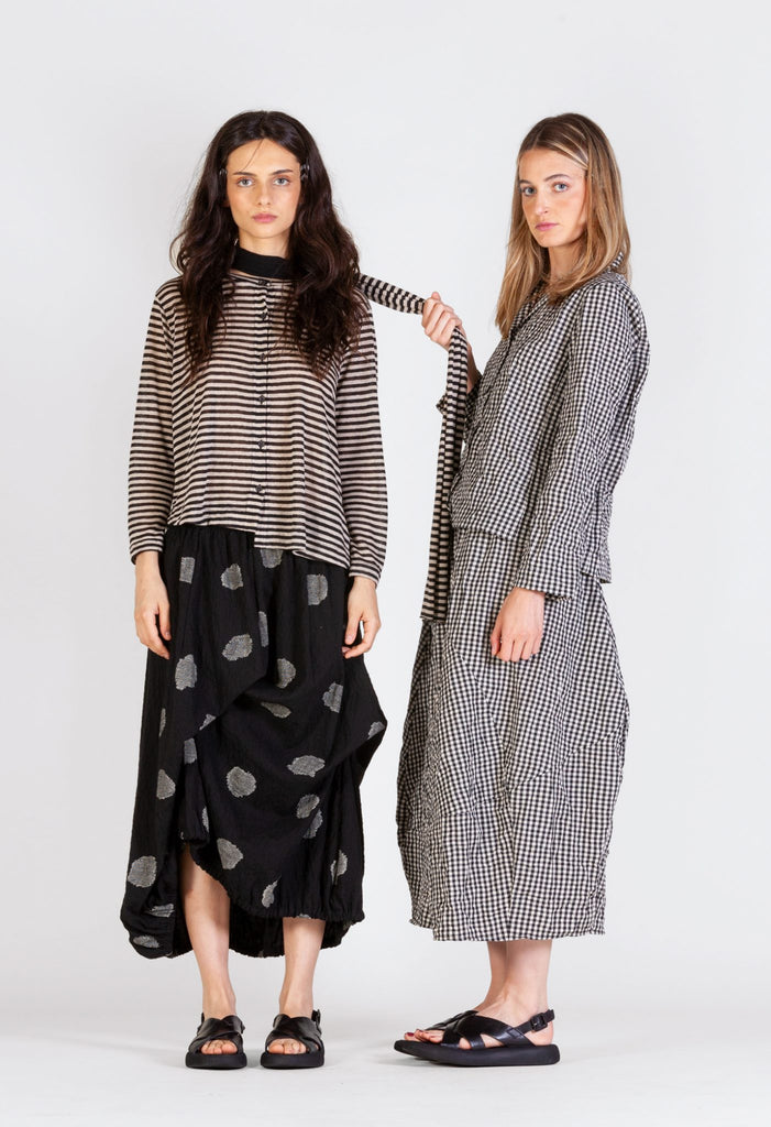 MAMA B SS25 Crema LR Cardigan Nero Stripe
