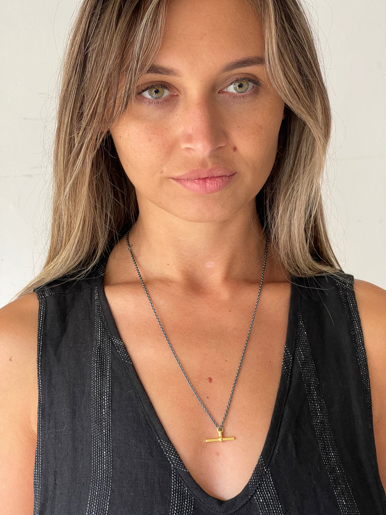 T-bar chain necklace oxid/gold