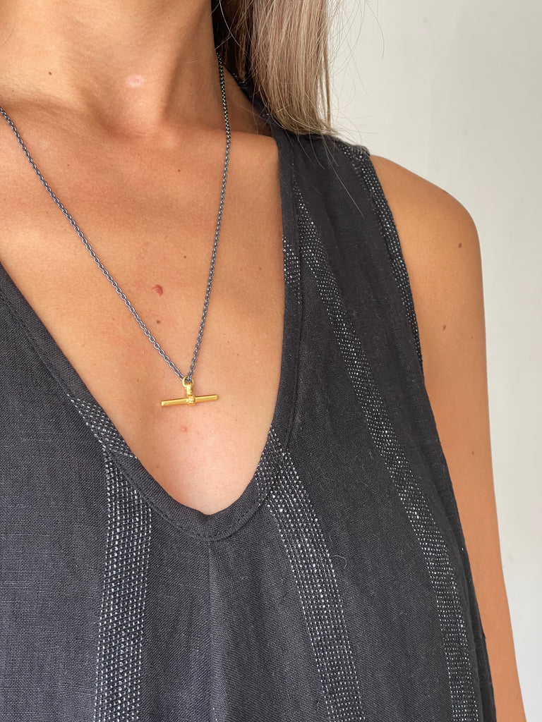 T-bar chain necklace oxid/gold