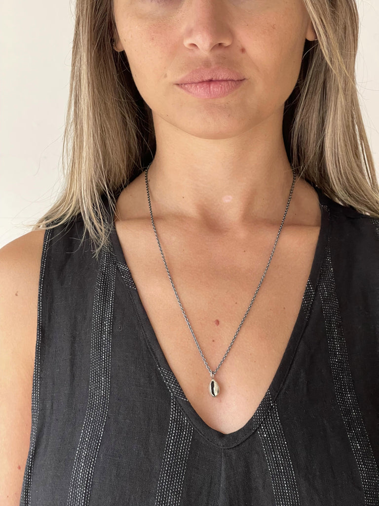 Oxidised 925 Silver cowrie shell necklace
