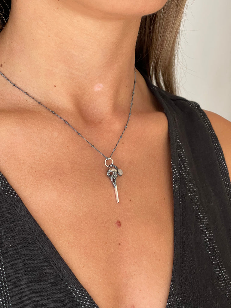 WDTS Oxidised Bird Skull Necklace- moonstone