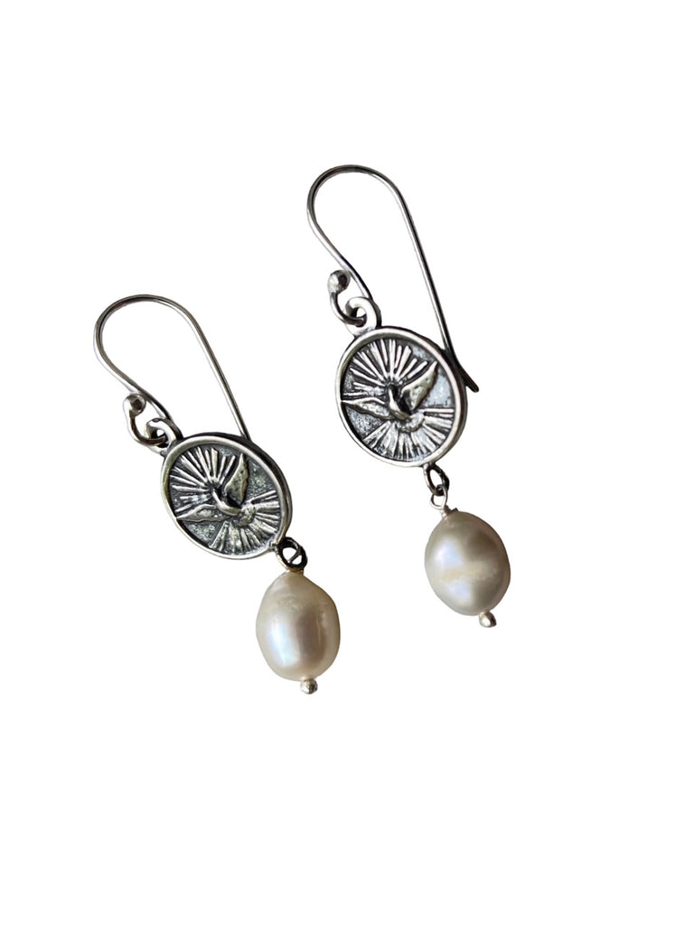Dove and Pearl Drop Earrings