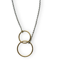 Double hoop Necklace - silver chain with gold hoop