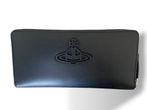 Vivienne Westwood Zip Long Wallet - Black Aluminium Leather