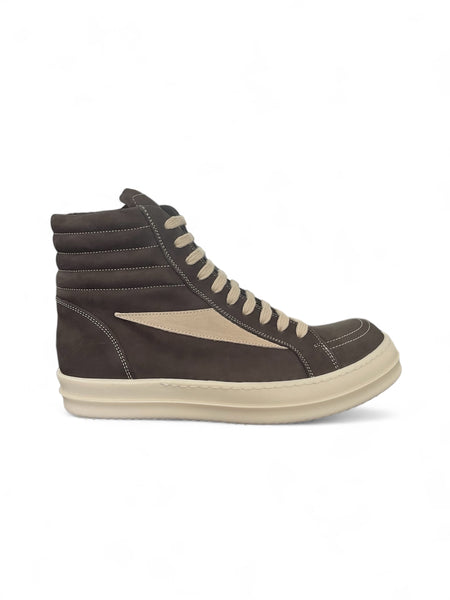 RICK OWENS FW24 PORTERVILLE SCARPE IN PELLE - HIGH VINTAGE SNEAKS - DARK DUST/MILK
