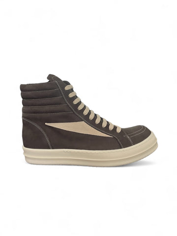 RICK OWENS FW24 PORTERVILLE SCARPE IN PELLE - HIGH VINTAGE SNEAKS - DARK DUST/MILK