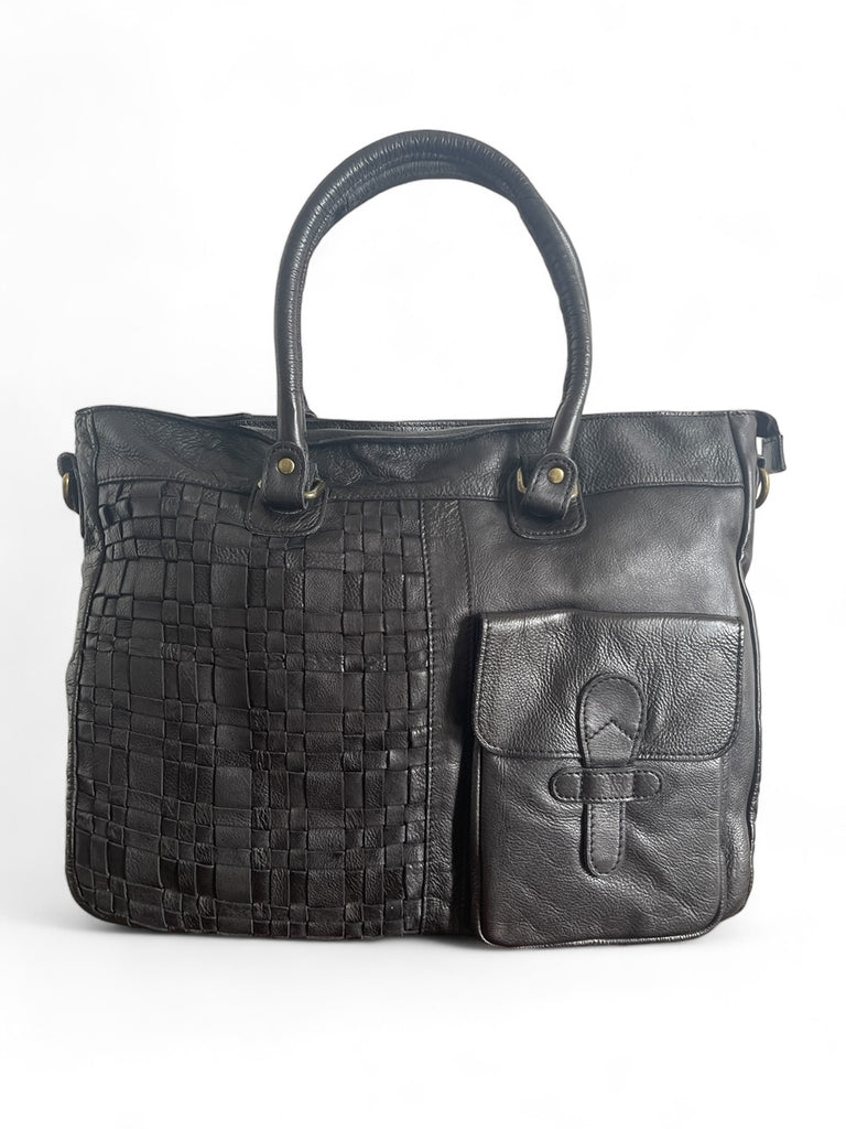 Sienna Bohemian Leather Bag -  Black