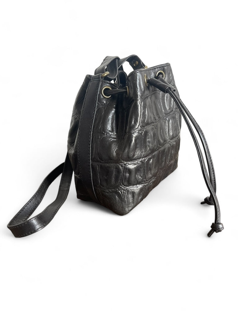 Mini Bucket Bag- Black Croc