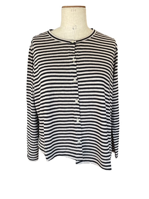 MAMA B SS25 Crema LR Cardigan Nero Stripe