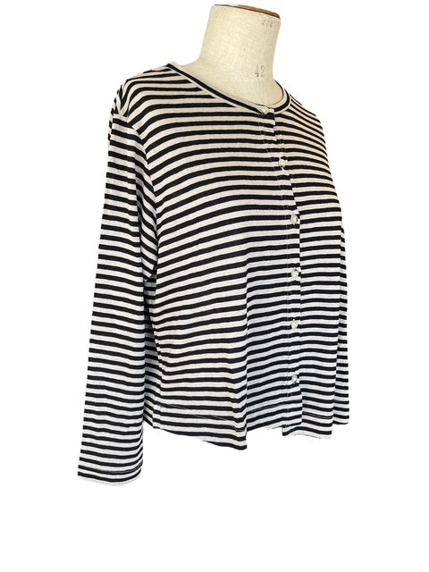 MAMA B SS25 Crema LR Cardigan Nero Stripe