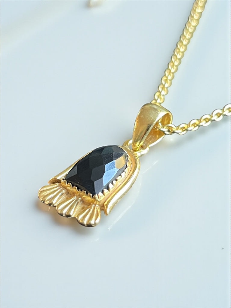 Kara gold plated necklace with black onyx stone